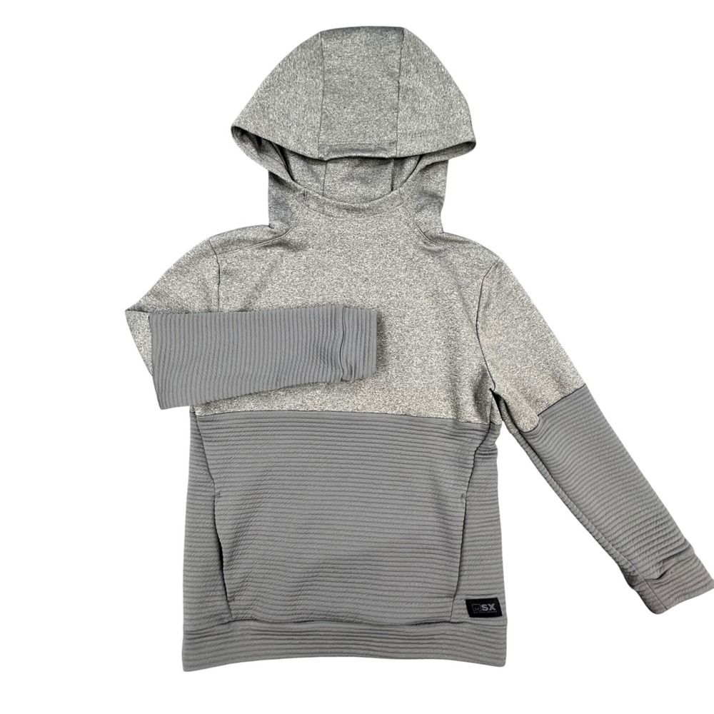 MSX Michael Strahan Hoodie Boys M 10/12 Grey Colorblock Ribbed Pullover Gorpcore